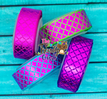 3/8", 7/8", 1.5" & 3" - Pink Laser Foil Mermaid Scales - 5yd Roll