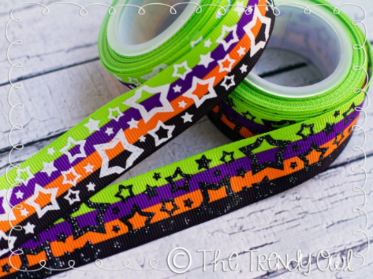 7/8" Halloween Inspired Glitter Doodles, Flurry Dots, and Stars - 5yd Roll
