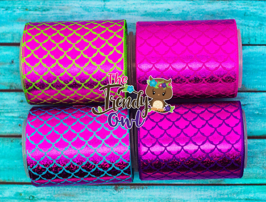 3/8", 7/8", 1.5" & 3" - Pink Laser Foil Mermaid Scales - 5yd Roll